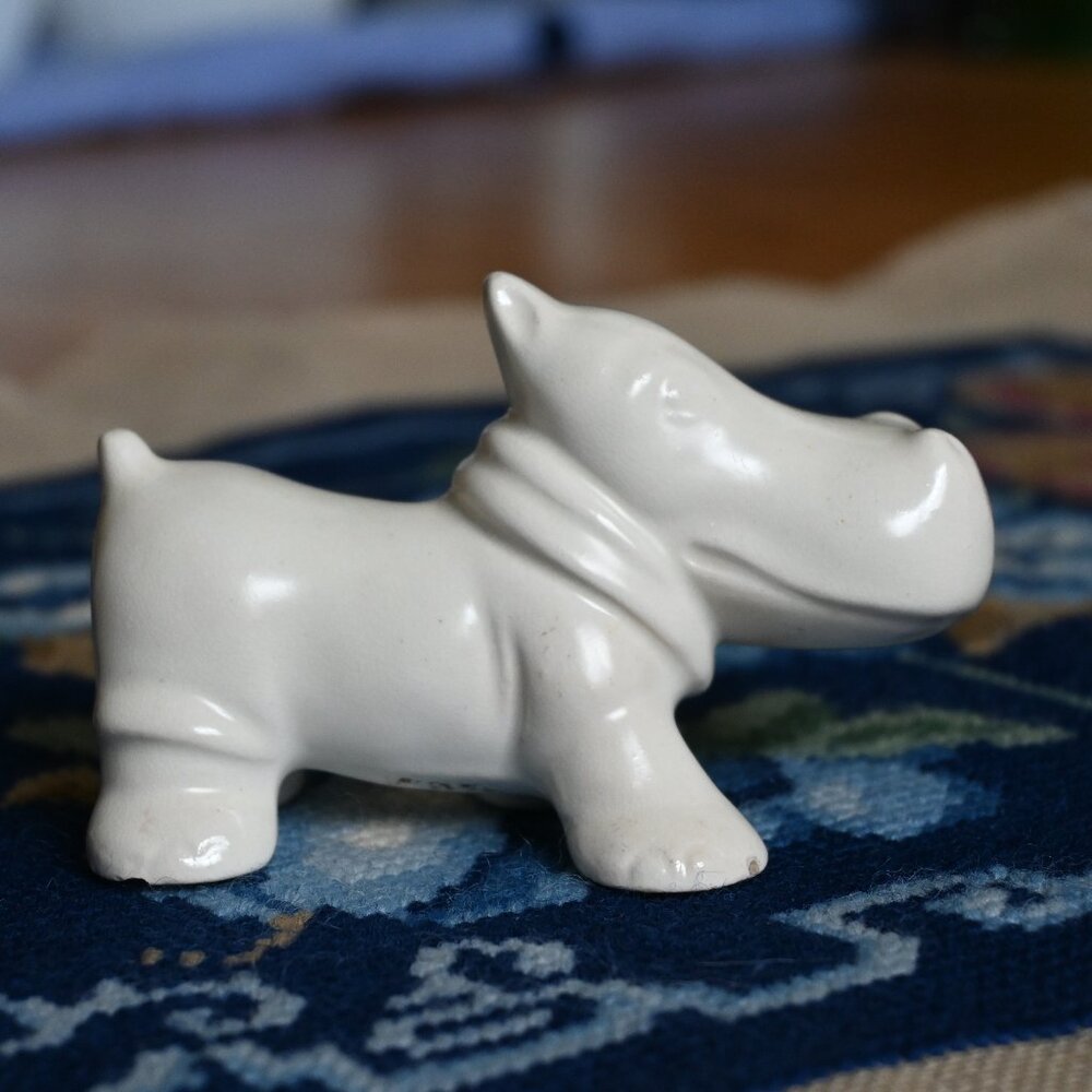 VTG Signed Porcelain Ceramic White Hippo Figurine